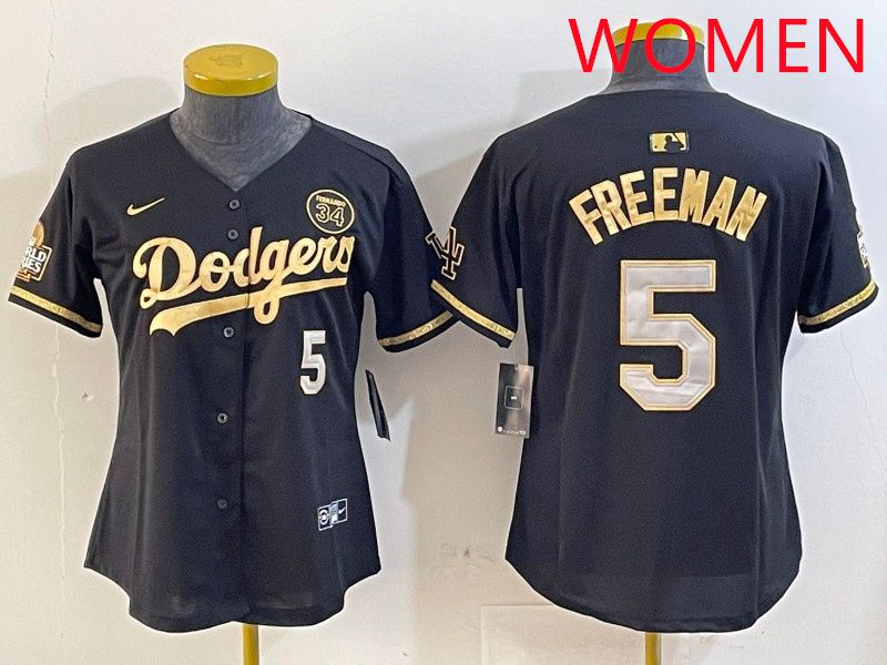 Women Los Angeles Dodgers #5 Freeman Black Gold 2025 Nike MLB Jersey style 414->youth mlb jersey->Youth Jersey